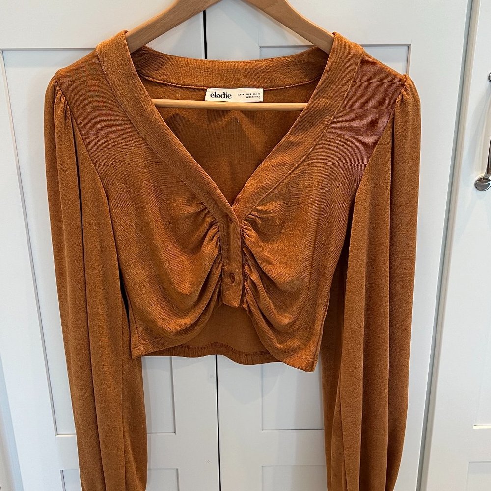 Dramatic Flowy Sleeve Short-Cropped Top Orange Rust Size S